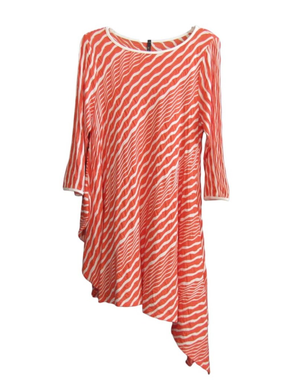 IC by Connie K Womens L Orange White Stripe Asymmetrical Tunic Top Art To Wear